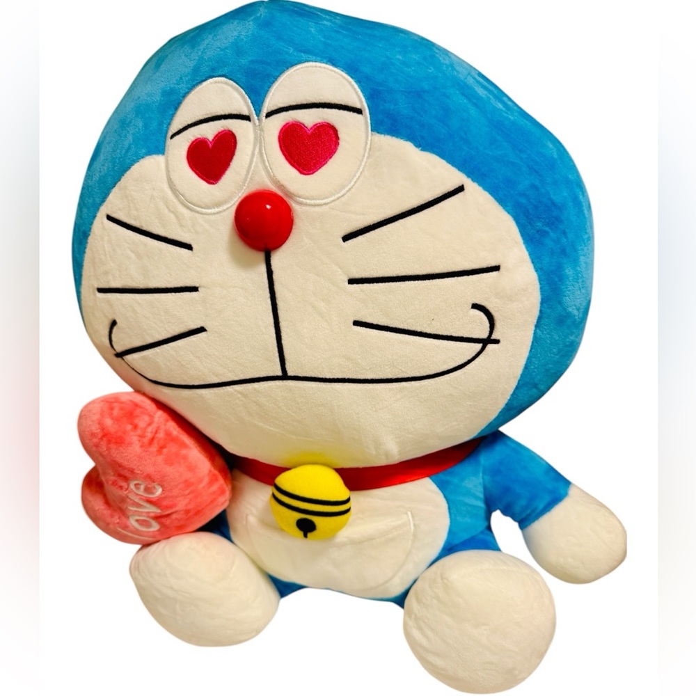 New Doraemon Japanese Plush Cartoon Character Toy with Pink Heart Accessory